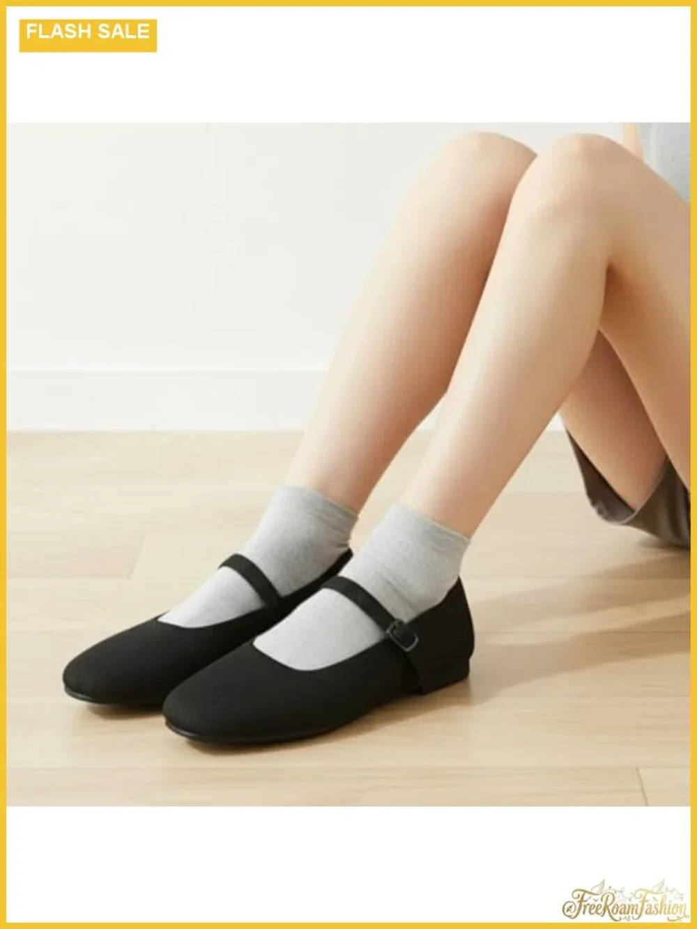 Women's Square Toe Knit Ballet Flats with Arch Support Adjustable Mary Jane
